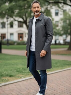 Lacoste Men's Black Single-Breasted Rain Jacket Trench Coat Small